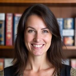 Portrait of Seraphina Dubois, a board game collector with a welcoming smile