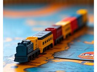 Ticket to Ride game board with trains and cards