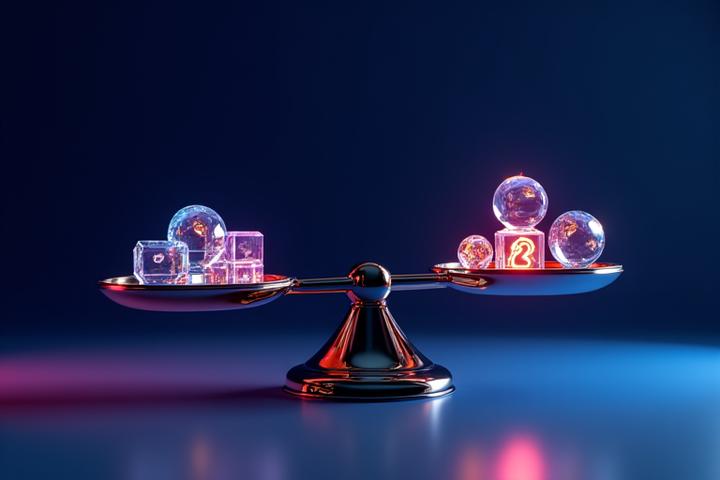 Abstract legal scales with gaming controller and board game pieces, representing fair play and legal balance.